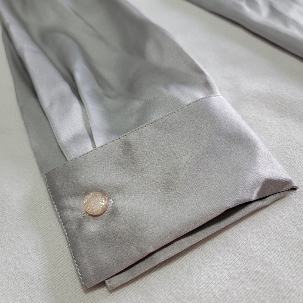 VTG 90s Starington Silk Blouse Silver Women 12 Quiet Luxury Corporate Officewear - Picture 8 of 11